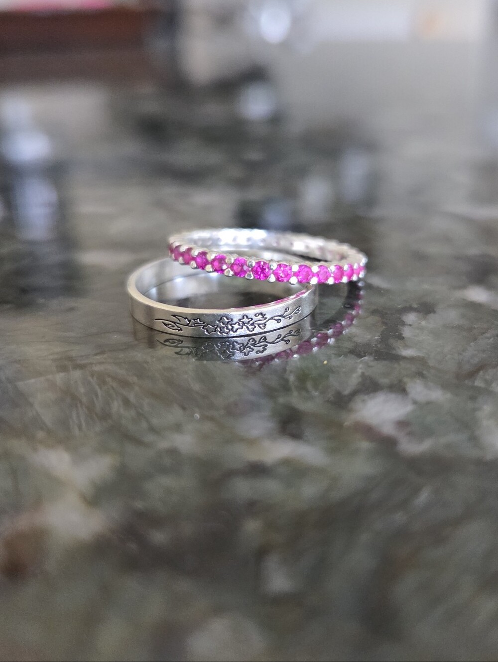 Sterling Silver Eternity Tennis Birthstone + Birth Flower Rings